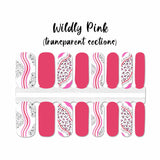 pink solids mixed with pink cheetah prints and curvy pink lines nail polish wraps