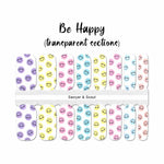 Pastel colored smiley faces on a transparent background nail wrap nail design