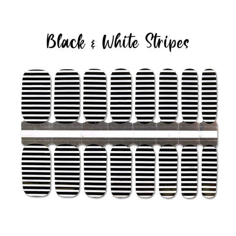 Black and white stripes nail wrap nail design. 