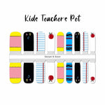 Kids school themed with chalkboard, apple, lined paper and blue crayon nail wrap nail designs