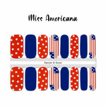 White stars on red, American flag and solid blue accent nail wrap nail designs