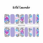 Solid light purple with mixed purple and black cheetah print combined with a blue and pink watercolor color mix nail wrap nail design.  Solid light purple with mixed purple and black cheetah print combined with a blue and pink watercolor color mix nail wrap nail design.  