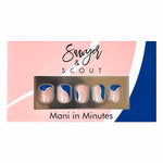 Blue and pink curve design on press on nails