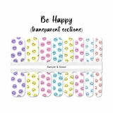 Pastel colored smiley faces on a transparent background nail wrap nail design