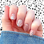 nude style with wild leopard art and curves with a rose gold accent nail wrap nail design. 
