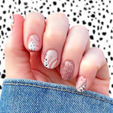 nude style with wild leopard art and curves with a rose gold accent nail wrap nail design. 