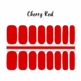 Solid cherry red nail wrap nail design. 