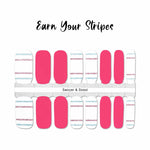 Red and blue glitter stripes on white with solid red accents nail wrap nail design