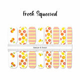 Citrus theme with orange and lemon clipart, with orange and yellow stripes on white accents nail wrap nail design