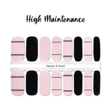Pink with black stripes, solid pink and solid black combination nail wrap nail designs