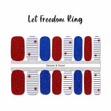 4th of July nail design wraps!  Red glitter, blue glitter and white with blue stripes and red star accent nail wrap nail designs