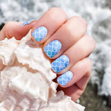 Shades of blue mermaid scales nail wrap nail designs