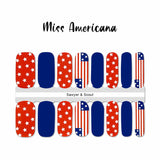 White stars on red, American flag and solid blue accent nail wrap nail designs
