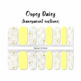 Combination of white daisies on transparent and solid light yellow accents nail wrap nail design