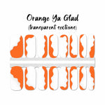 Translucent orange curves on clear nail wrap nail design