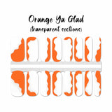 Translucent orange curves on clear nail wrap nail design