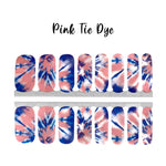 Pink, blue and white tie dye nail wrap nail design.  