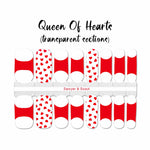 Red hearts on clear with red French tips nail wrap nail design.  
