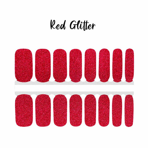 Full red glitter nail wrap nail design.  