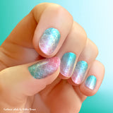 Shimmery pink and aqua blue ombre mermaid scales nail wrap nail design.  